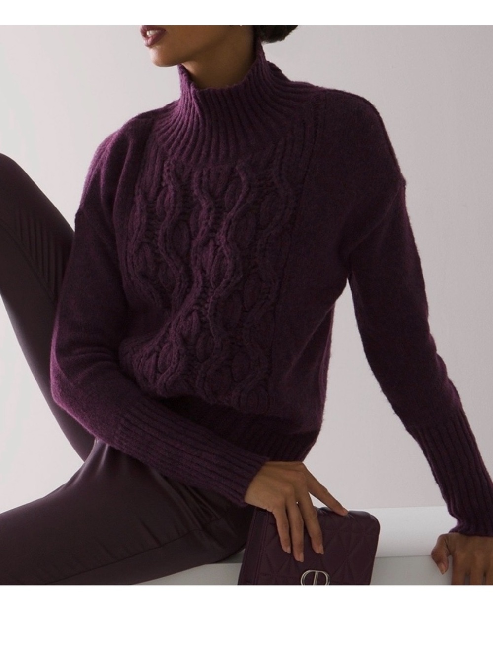 White House Black Market Plum Cable Turtleneck Sweater! Never Worn